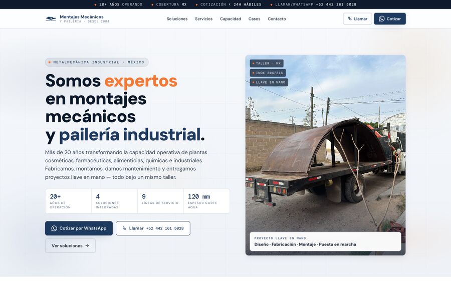 Sitio web de Montajes Mecánicos · Industrial creado por Neruc Prime