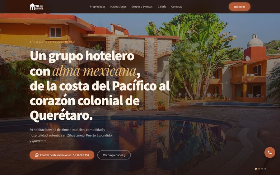 Sitio web de Grupo Villa Mexicana · Hotelería creado por Neruc Prime